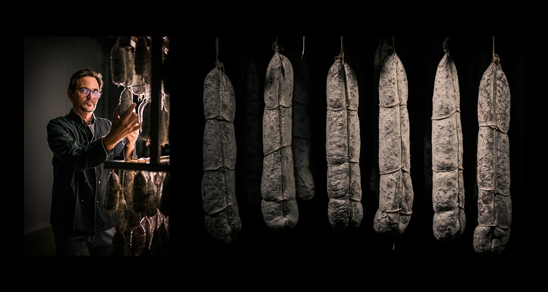 Salaison et affinage de saucisson Reportage photographique en entreprise pour une campagne publicitaire